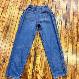 Vintage Wrangler's 1970's high waist straight leg pleat front distressed Jr's 13